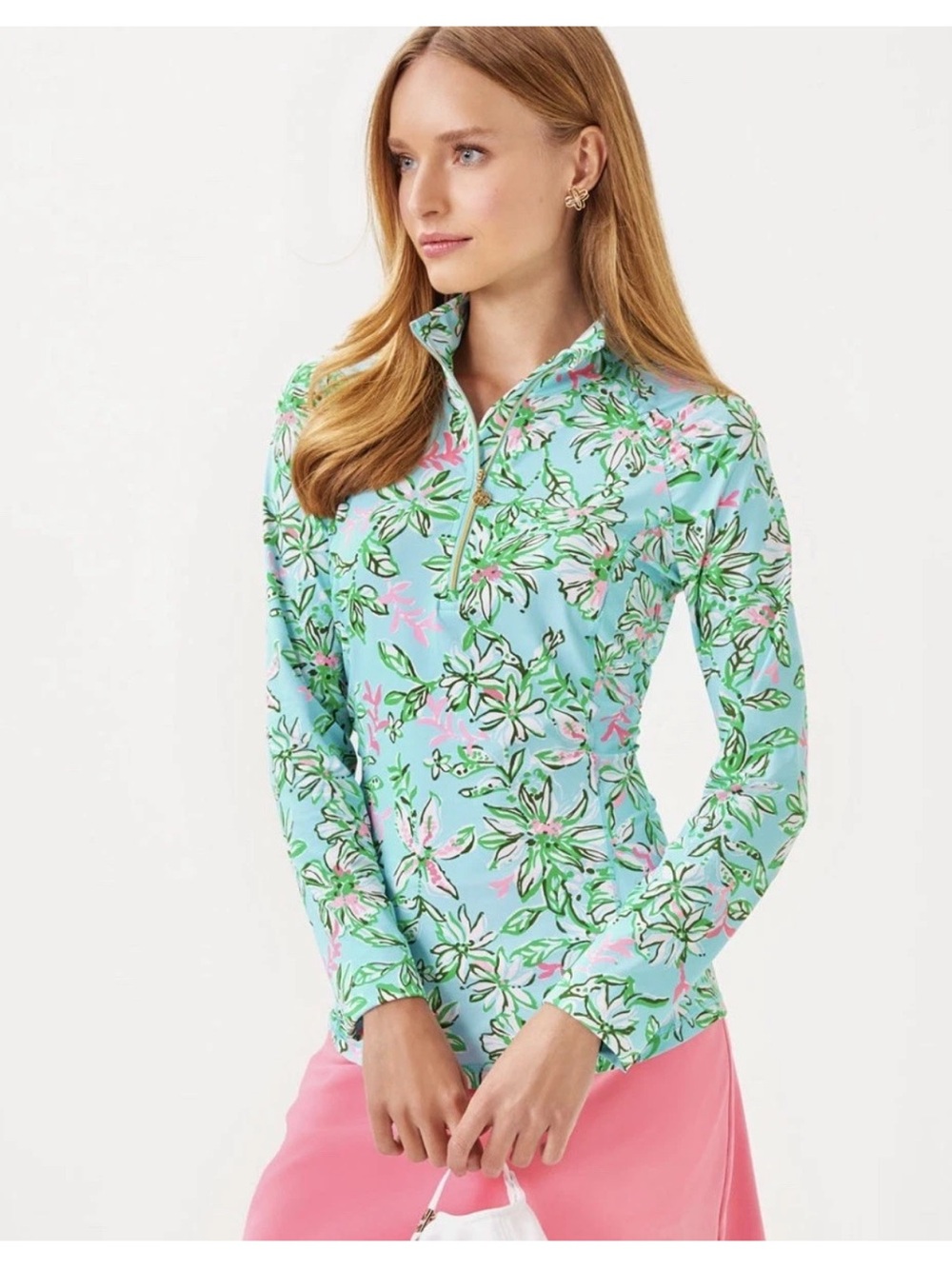 Lilly Pulitzer Justine Pullover Sun of a Gun Aqua Floral  xl new